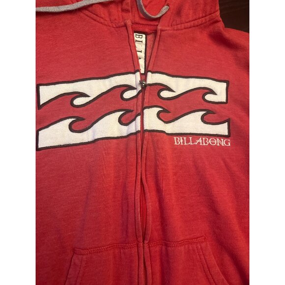 Billabong Red Graphic Zip up Hoodie Medium Mens Cotton Blend Surfer Streetwear - Picture 2 of 4